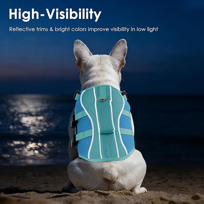 Dog Life Jacket, High Buoyancy Dog Life Vest with Handle for Swimming Boating, Adjustable Swimming Vest with Reflective Trim for Small Medium Large Dogs - Blue, L