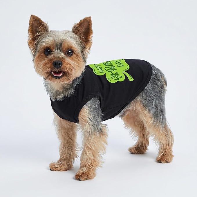Fitwarm Happy St. Patrick's Day Dog Clothes, Summer Pet Cat Outfit for Small Dogs & Cats - Breathable Cotton T-Shirt, Black & Green, Small