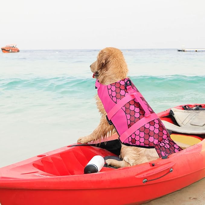 Malier Dog Life Jacket, Ripstop Dog Life Vest with High Buoyancy for Swimming Boating, High Visibility Mermaid Puupy Lifesaver for Small Medium Large Dogs (Medium)
