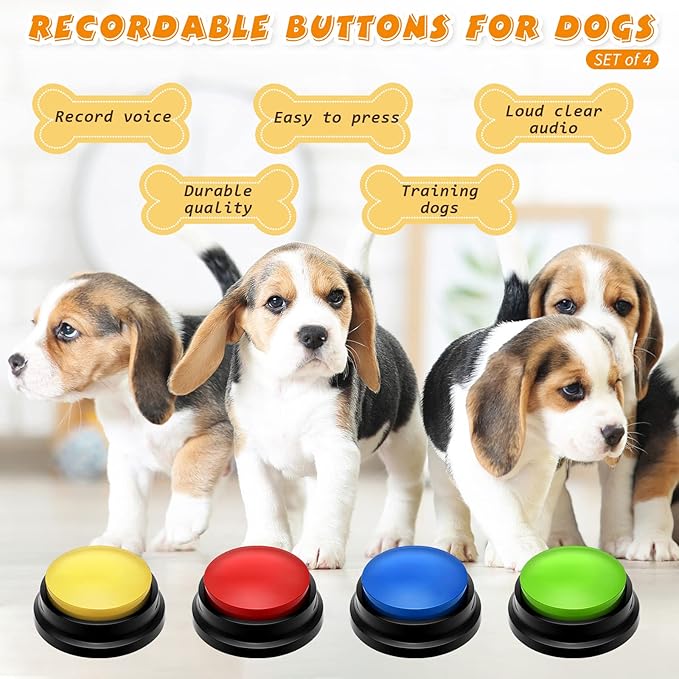 Voice Recording Button for Communication - Recordable Talking Buttons Set for Dog Cats Pet Training - 30 Second Record and Playback Buzzer 4 Packs (Classic Color)