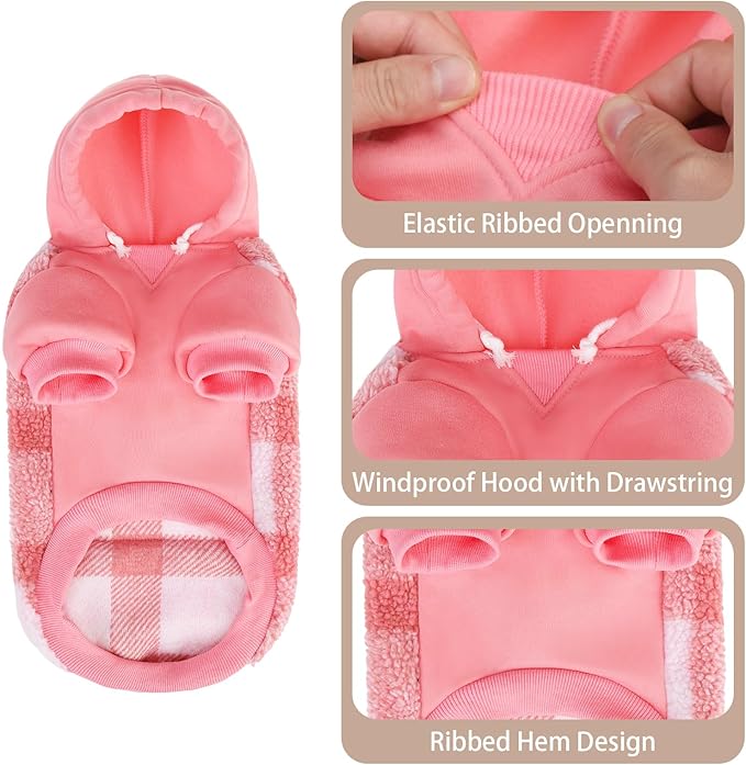 PUPTECK Dog Hoodie Puppy Sweatshirt Warm Dog Sweater Winter Clothes Cold Weather Coats for Small Medium Large Dogs, Pink, S/M