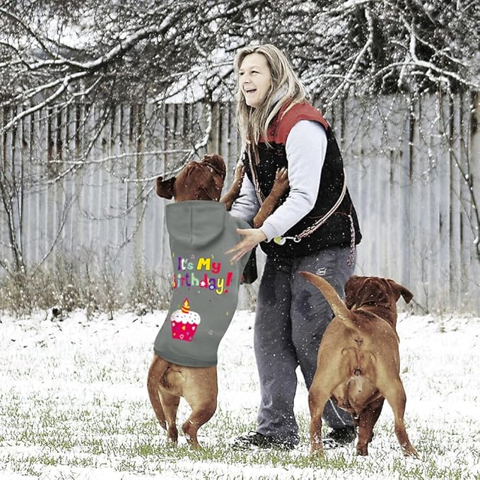 GreenJoy Dog Sweater Dog Hoodie Cold Weather Coat Hooded Sweatshirt for Puppies,Cats, Small Medium Large Dogs (Grey(It's My Birthday), Small)