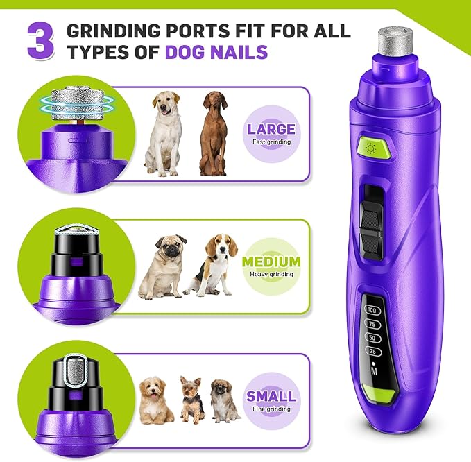 Dog Nail Grinder & Clipper 2-in-1 Set - 25dB Ultra Quiet with 3 Grinding Wheels & 2 LED Lights, Rechargeable for Large/Puppy Dogs & Cats, 3-Speed Adjustable for Anxious Pets