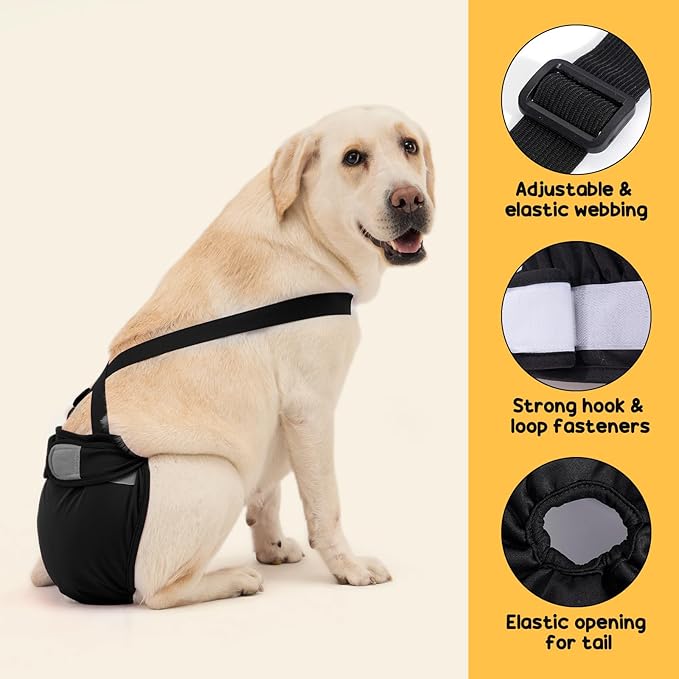 3 Pack Avont Washable Female Dog Diaper with Suspender, Reusable Girl Doggie Diapers for Small Medium Large Doggy in Heat Cycle Period Incontinence -S