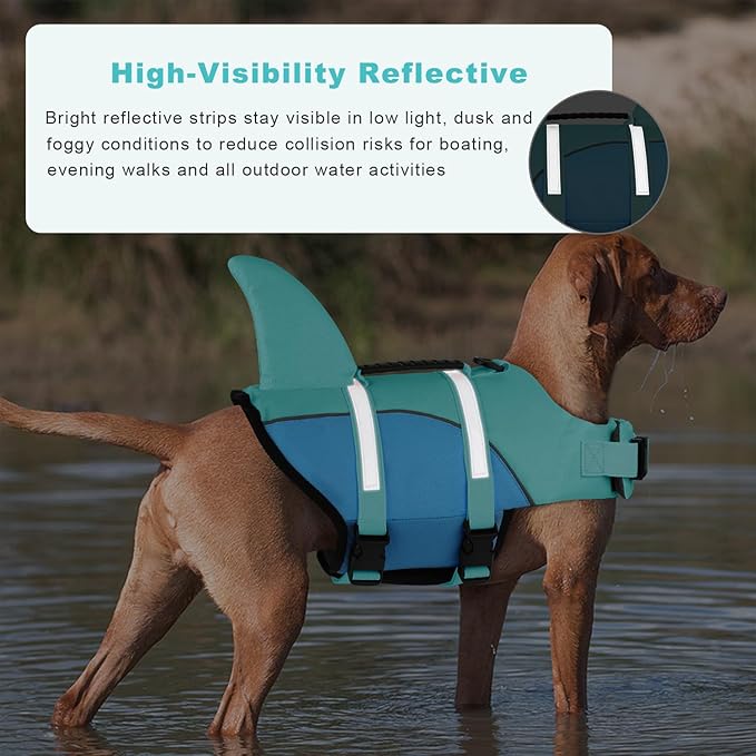 Doglay Shark Dog Jacket - Ripstop Life Vests for Swimming Boating with Rescue Handle & Adjustable Fit for Small to Large Dogs