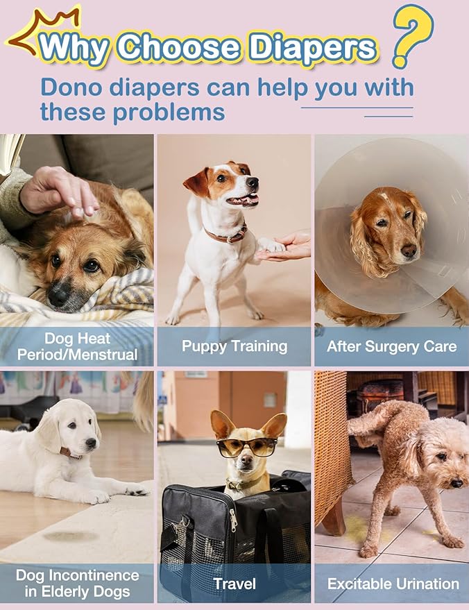 Dono Dog Diapers Female-60PCS, Disposable Pull Up Stretchy Waist Wraps for Female Puppy Dogs in Heat Period Diapers, Super Absorbent 360° Leak-Proof Doggie Training Incontinence