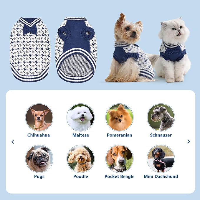 Small Dog Sweater, Soft Knit Pet V-Neck Clothes for Spring Early Morning Walks, Breathable Puppy Apparel for Chihuahua, Yorkie, Cat, Lightweight Doggy Outfit (Blue, S)