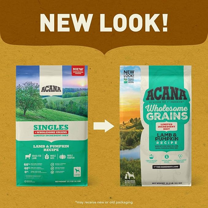 ACANA Wholesome Grains Dry Dog Food Limited Ingredient Lamb & Pumpkin Recipe 22.5lb Bag