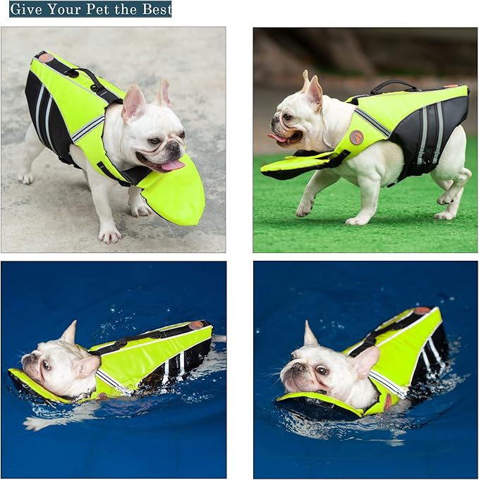 Dog Life Jacket, French Bulldog Life Vest for Swimming Boating, Dog Swim Vest with Chin Float and Rescue Handle, High Flotation Puppy Life Jackets (Chest Girth: 17" to 30", Weight: 17" to 28" LB)