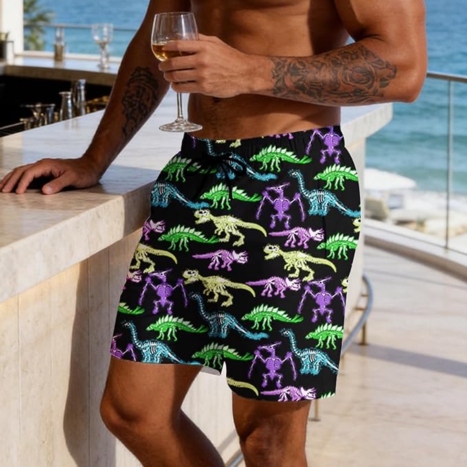 Mens Swim Trunks with Compression Liner Quick Dry Zipper Pocket Bathing