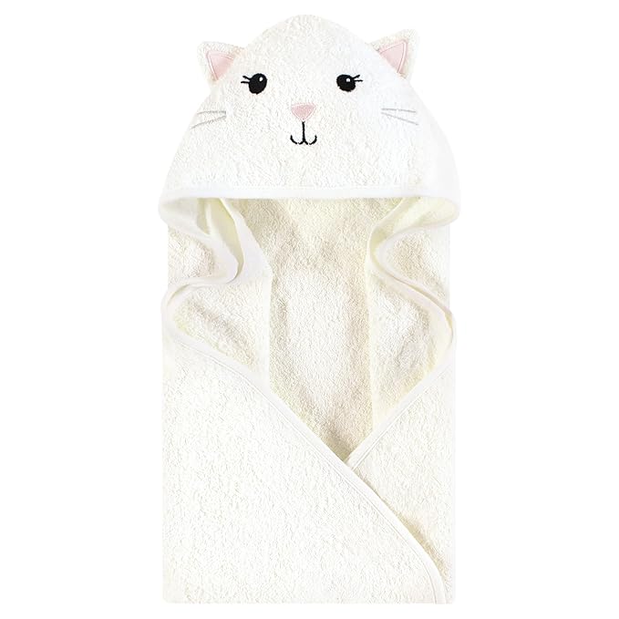 Hudson Baby Infant Girl Cotton Animal Face Hooded Towel, Pink Bow Kitty, One Size