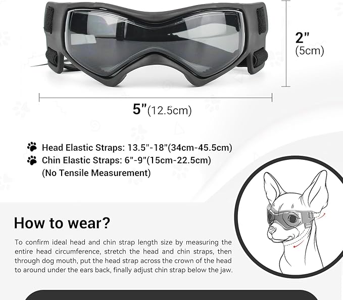 NAMSAN Dog Goggles Small Breed, UV Protection Doggie Sunglasses for Small to Medium Dogs, Soft Puppy Eye Protection, Anti-Fog Anti-Dust Windproof Snowproof, Adjustable Straps, Black