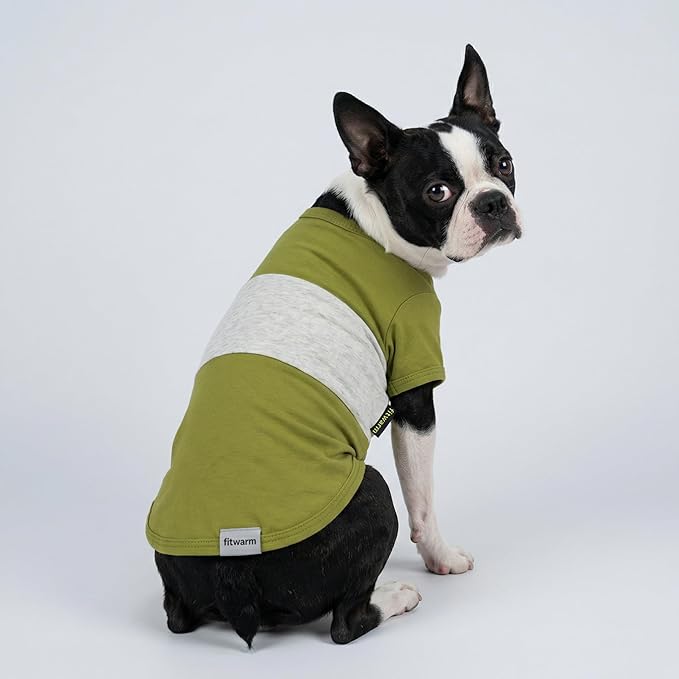 Fitwarm 3 Pack Color Block Striped Dog Shirt, Summer Dog Clothes for Small Dogs, Breathable Lightweight Pet Tshirt with Sleeves, Cat Outfit, Oliver Green, Grey, Black, XXL