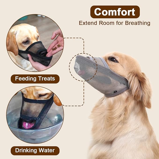 Crazy Felix Nylon Dog Muzzle for Small Medium Large Dogs Poodle Labrador Golden Retriever Doberman, Air Mesh Breathable and Drinkable Pet Mouth Guard for Anti-Biting Chewing Scavenging(L, Grey)
