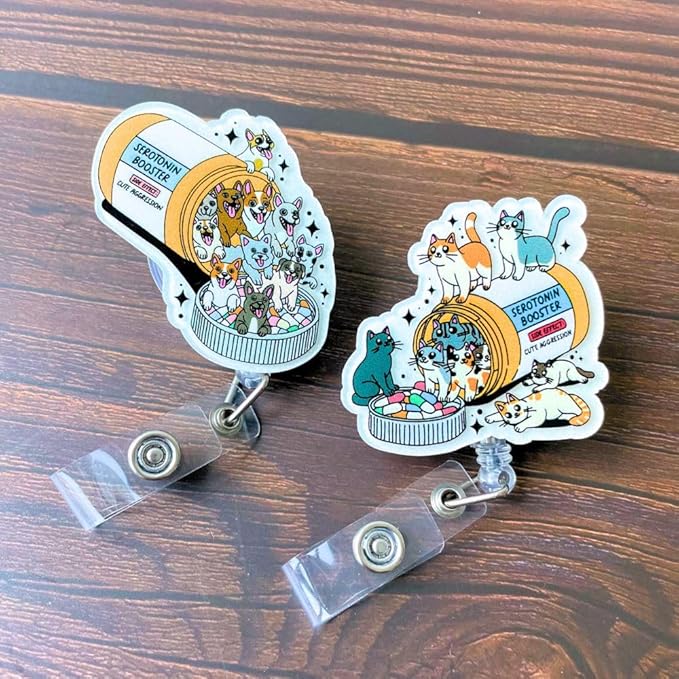 Dog Badge Reel Funny Cute Dogs Mom Retractable ID Clip Holder Pill Pharmacy Technician Animals Vet Veterinary Med Corgi Shepherd Golden Retriever Puppy Medical Nurse Office Supplies Work Gifts