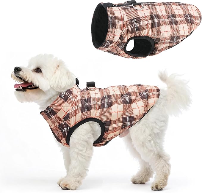SCENEREAL Dog Winter Coat Boy Girl- Warm Jacket with Built-in Harness for Small & Medium Dogs, Fall Winter Waterproof Cold Weather Coat, Fleece Puffer Vest - Windproof Snow Puppy & Pet Clothes