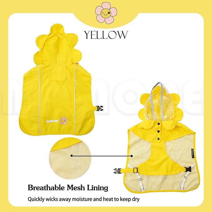 MAMORE Dog Raincoat Waterproof Dog Rain Jacket with Cute Hood for Small Medium Large Dogs Puppy Poncho Reflective Adjustable (Yellow, Small)