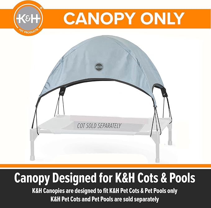 K&H Pet Products Outdoor Elevated Dog Cot Canopy, Cooling Sun Tent Shades Pets, Washable, Water-Resistant, Designed to Fit K&H Medium Elevated Dog Cots (Sold Separately) - Medium 32 X 25in Gray