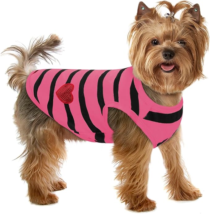 Dog Striped T-Shirts, Dog Vest, Pet Apparel, Tee Shirts, Suitable for Small, Medium, Large Pets, French Bulldog, Bichon, Rose L