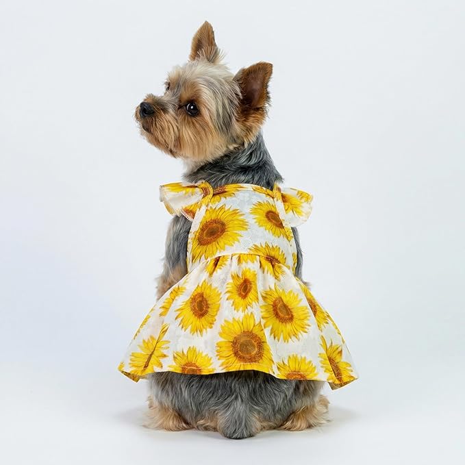 Fitwarm Dog Sunflower Dress, Dog Clothes for Small Dogs Girl, Pet Cat Apparel, White, Yellow, Red, XXS