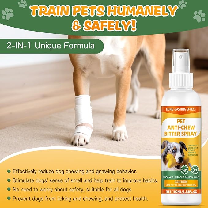 No Chewing Spray for Dogs, Anti-Chew Bitter for Dog Behavior Training Aid Spray, Natural Ingredients, Protect Furniture Shoes Belongings, Stop Chewing - New Formula 4