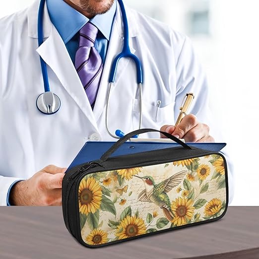 Gomyblomy Sunflower Hummingbird Stethoscope Case Stethoscope Bag with Extra Pocket for Nurse and Doctors Accessories, Vintage Stethoscope Holder for Business Travel