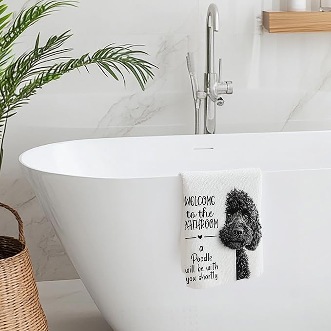 Cabana Bro Funny Poodle Bathroom Hand Towels, Black Poodle Gifts, Dog Lovers Mom Dad Gifts Decorative Hand Towels for Kids Guest Bathroom Washroom Half Bath, 16x24 Inch