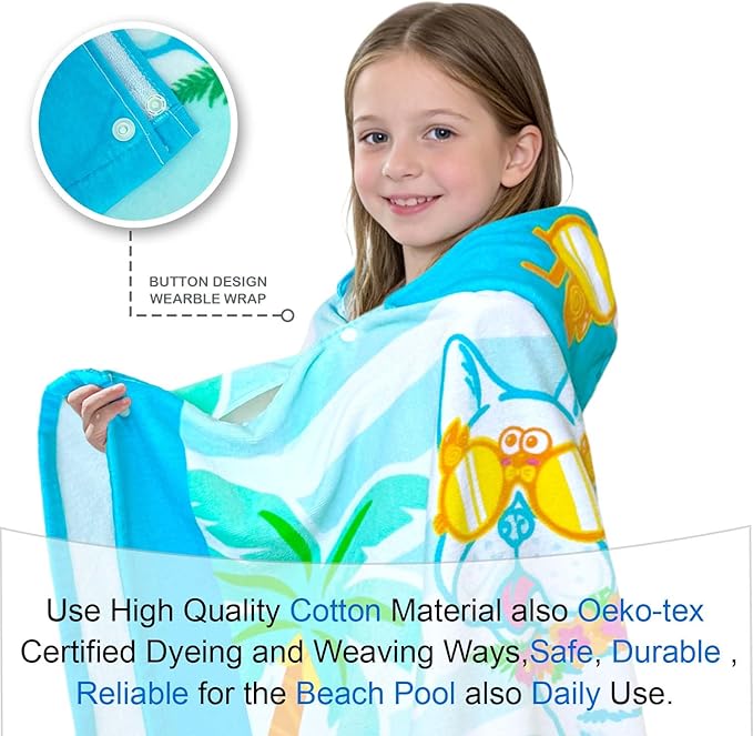 VOOVA & MOVAS Toddler Towels for Kids 3-8Years, 30''X50, Soft | Thick | 100% Cotton | Absorbent Towel Wrap, Perfect for Kids Beach, Pool, Bath, Swimming, Stripe Dog