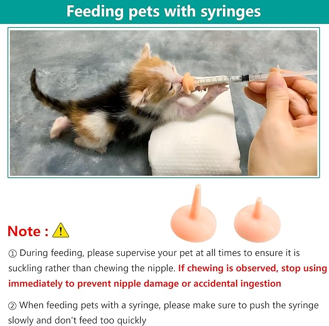 Pet Feeding Bottle and Syringe Set for Puppies and Kittens(1 Bottles,2 Syringes,6 Nipples), Blue