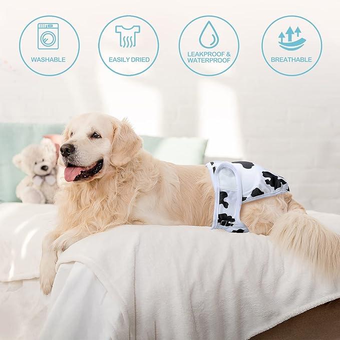 Avont 3 Pack Washable Female Dog Diapers, Premium Reusable Highly Absorbent Doggie Period Panties Durable Dog Diaper Cover -L Web/Milk/Jeans