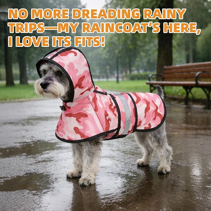 KOOLTAIL Dog Raincoat Hooded Slicker Poncho with Leash Hole, Dog Raincoat for Small Medium Dogs,Waterproof Plush Fleece Lining Pet Rain Jacket with Reflective Adjustable Strip Puppy Rainwear Camo S