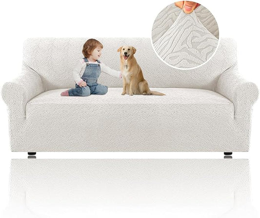 H.VERSAILTEX Jacquard Couch Covers for 3 Cushion Couch Sofa 1 Piece Stretch Sofa Covers Pets Dogs Friendly Anti Slip Thickened Slipcovers Furniture Protector Leopard Pattern(Sofa, Pale Oak)