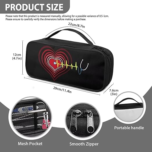 Gomyblomy Lightweight Stethoscope Case Black, Heart Print Stethoscope Storage Bag with Extra Room for Nursing Accessories Stethoscope Holder Carrying Case for Nurse and Doctors