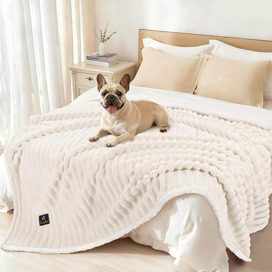 Luciphia Waterproof Dog Blanket for Large Dogs Ultra-Soft Calming Cut Pile Flannel Throw Durable & Warm Furniture Protection for Couch Bed Pet Blanket Machine Washable Soft White,L(65''x57'')
