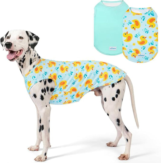KYEESE 2Pack Dog Cooling Shirt, Breathable Dog Shirt for Large Dogs, Sun Protection Dogs Cooling Vest Tank Top, Lightweight Soft Sleeveless Summer Pet Clothes, Duck+Blue, 3XL