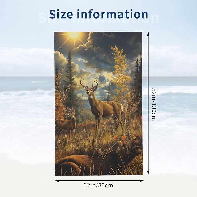 Majestic Deer Beach Towel 31inx51in, Wildlife Sand-Free Microfiber Bath Towel Ultra Soft Quick Dry Pool Towel Absorbent Towel Lightweight Towel for Swimming Bathroom Decor