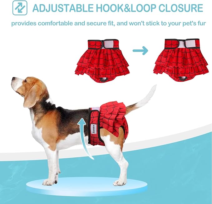 Avont 3 Pack Washable Female Dog Diapers, Reusable Period Diapers Cover for Girl Doggies Heat Cycle, Incontinence -Red/Blue/White(XS)