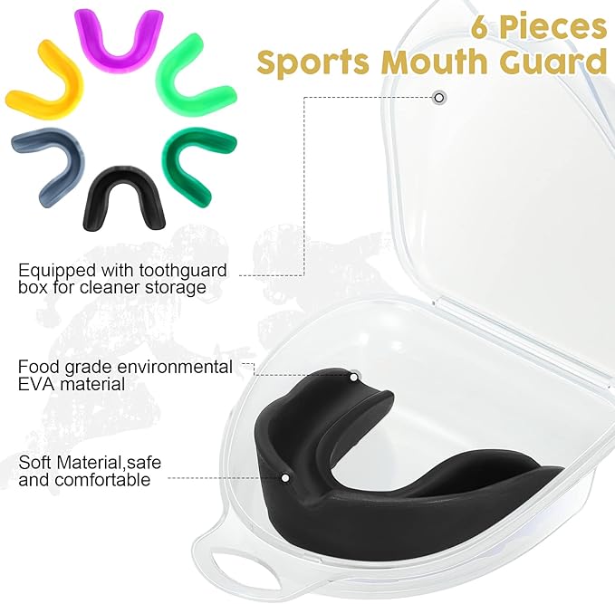 BBTO 6 Pcs Youth Kids Mouth Guard for Sports, Boys Girls Mouth Guard with Case, Mouthguard for Wrestling Boxing Basketball Hockey Football