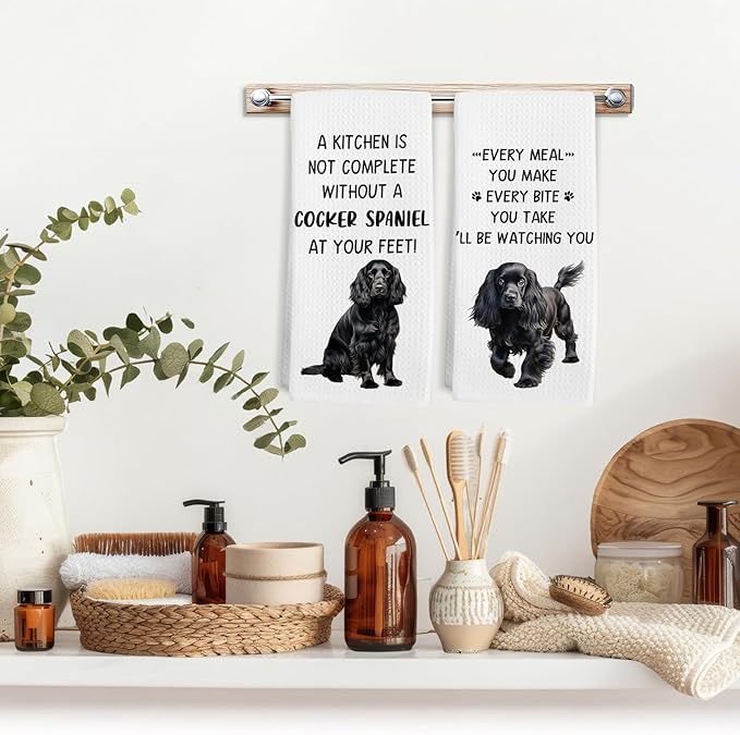 Black Cocker Spaniel Gifts Dog Kitchen Towels Set of 2, Gifts for Cocker Spaniel Lovers Hand Towel, Every Meal You Make Decorative Tea Dish Towels for Kitchen, Dog Kitchens Decor, 16x24in