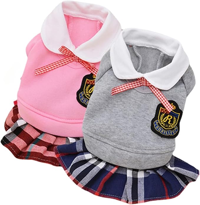Selena Pet Uniform School Skirts Sailor Costume Dog Campus Clothes Teddy Cute Bowtie Adorable Puppy Apparel (Small,Pink Dresses)