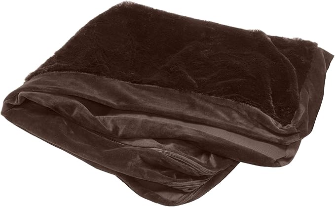 Furhaven Replacement Dog Bed Cover Plush & Velvet L Shaped Chaise, Machine Washable - Sable Brown, Large