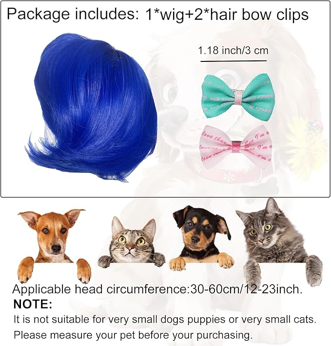 Funny Dog Wig Pet Costumes,Kediciz Cat Costume Synthetic Hairpiece Cosplay Wigs, Headwear for Halloween Christmas Festivals Party Decor, Fancy Dress,Adjustbale Size,Blue Straight