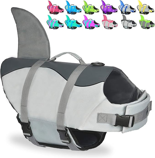 Dog Shark Life Jacket, Dog Life Vest for Swimming Adjustable Pet Life Preserver with Rescue Handle