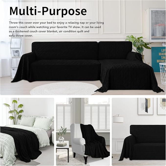 Easy-Going 80X118 inches Loveseat Sofa Cover, Jacquard Velvet Couch Slipcover for 2 Cushion Couch, L Shape Sectional Covers for Dogs, Washable Sofa Blanket, Furniture Protector for Pets, Black