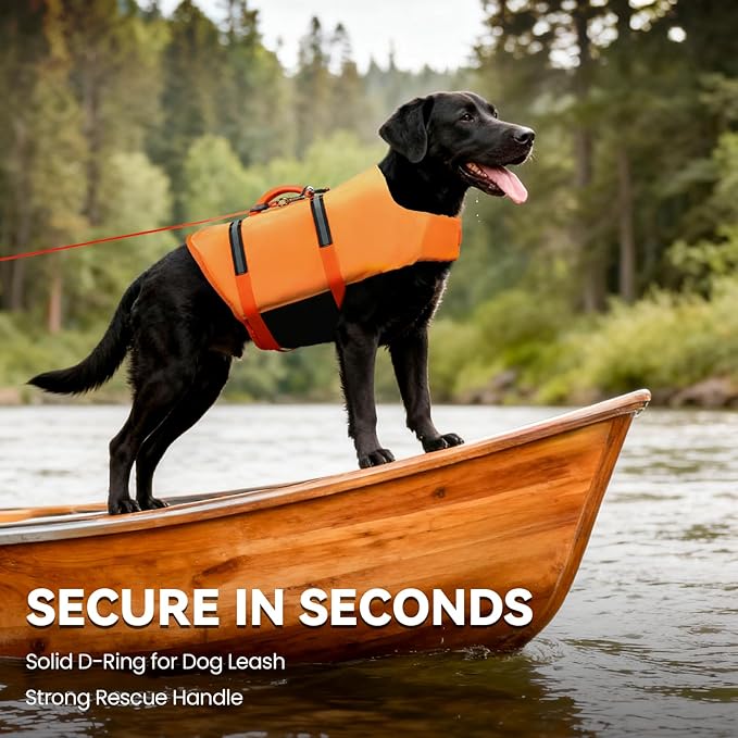 VIVAGLORY Rip Stop Dog Life Vest, Swimming Vest with Handle, Buoyancy for Doggy Puppy, Dog Life Jacket for Swimming & Boating, XXS, Dark Orange