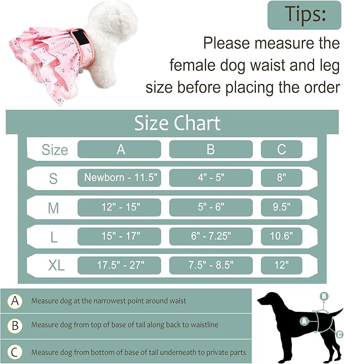 Washable Female Dog Diapers Skirt(4 Pack) - Reusable Doggie Diapers with Adjustable Snaps, High Absorbency Leak-Proof Puppy Diapers for Female Dog in Heat, Period, Incontinence XL
