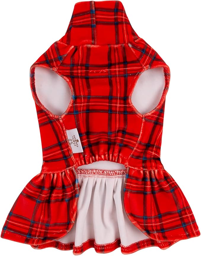 CuteBone Turtleneck Dog Christmas Dress Velvet Puppy Skirt Costume Pet Clothes Cat Apparel with Bow Hair Rope for Small Dogs CVD05XS