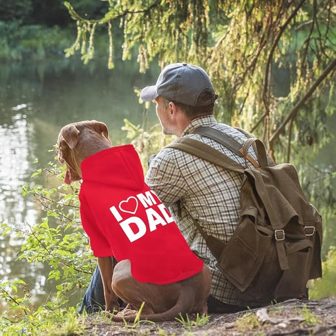GreenJoy Dog Sweater Dog Hoodie Cold Weather Coat Hooded Sweatshirt for Puppies,Cats, Small Medium Large Dogs (Red(I Love My Dad), Medium)