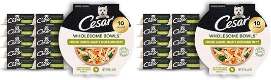 Cesar Wholesome Bowls Adult Wet Dog Food,Chicken,Carrots,Barley & Green Beans Recipe,Wet Food for Dogs,3 Oz. Bowls,10 Count (Pack of 2)