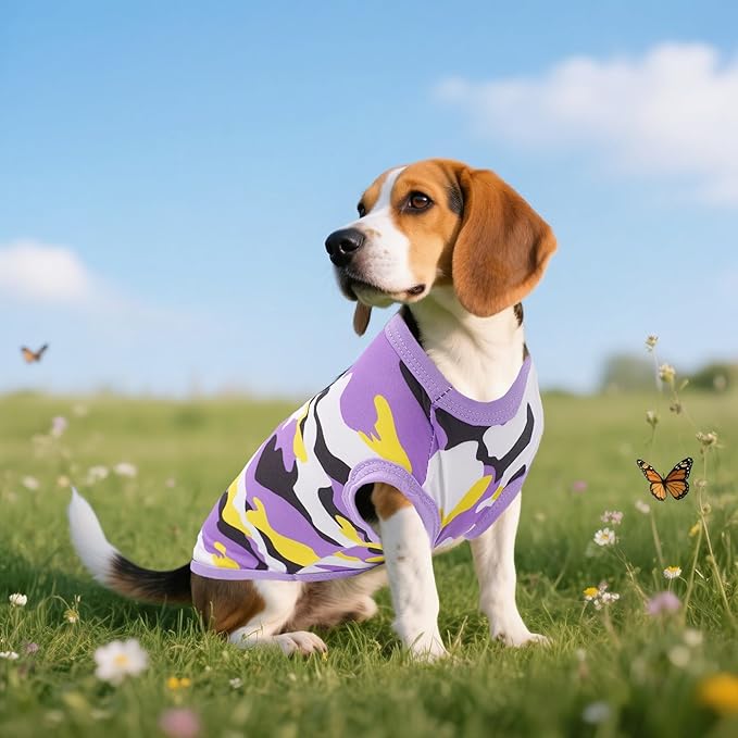 Dog Shirts Camo for Large Dog Girl Female Pink Purple Sleeveless Tank Top Tee Clothes Vest Soft Light Weight Stretchable Pack of 2 L